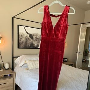 Velvet burgundy v neckline dress